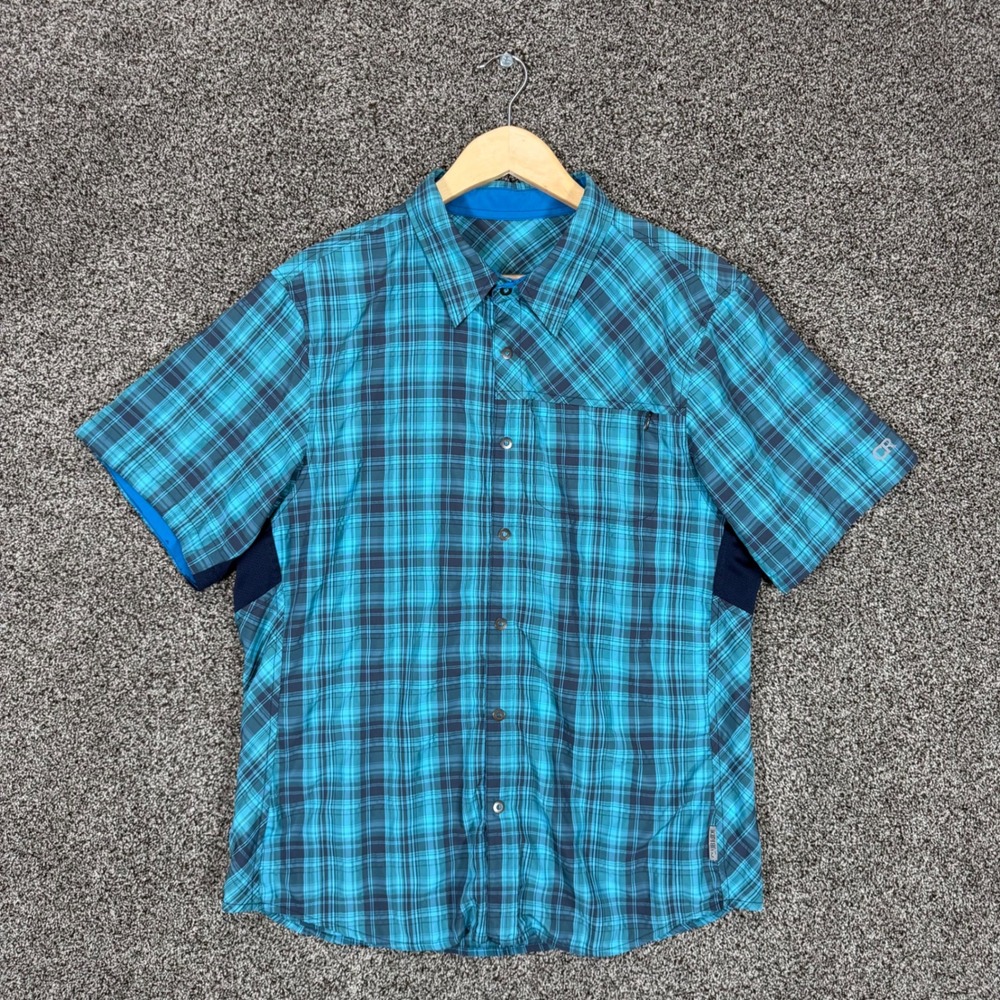 Club Ride Detour Shirt Mens L Blue Plaid Snap Button Cycling Breathable Pockets